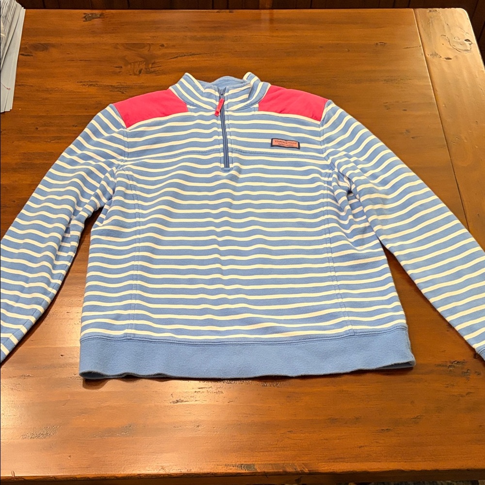 Vineyard Vines Blue and Cream Striped Shep Shirt 3/4 zip